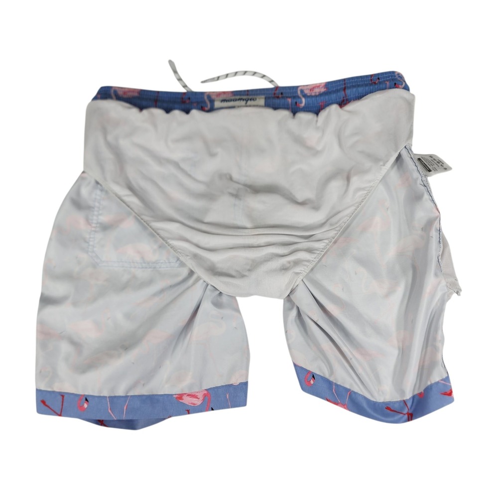 Maamgic Swim Trunks sz M Men Pink Flamingos Tropical Blue Pink 33x6.5 Resortwear - Picture 6 of 12